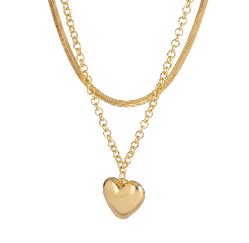 Goldtone Layered Heart Pendant Necklace- Don't AsK