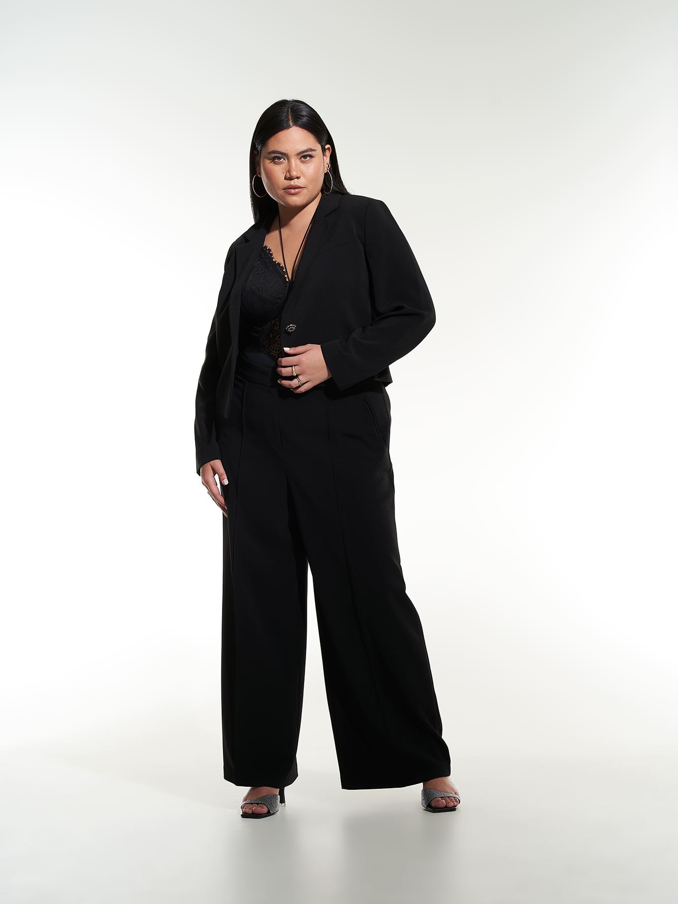Black Blazer with Jewel Button - Addition Elle