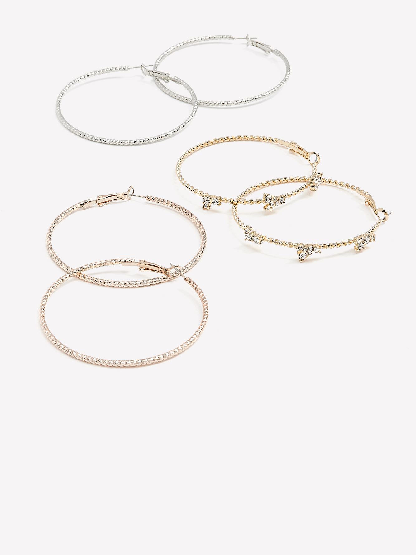 Large Thin Textured Hoop Earrings, Set of 3