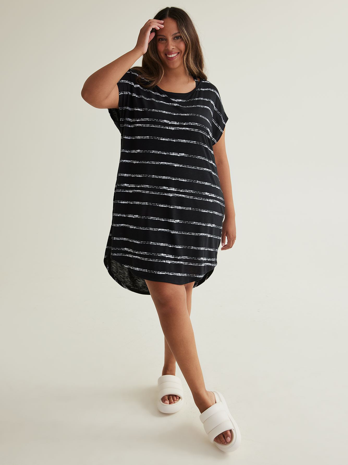 Black Knotted Stripe Knit Cover-Up Dress
