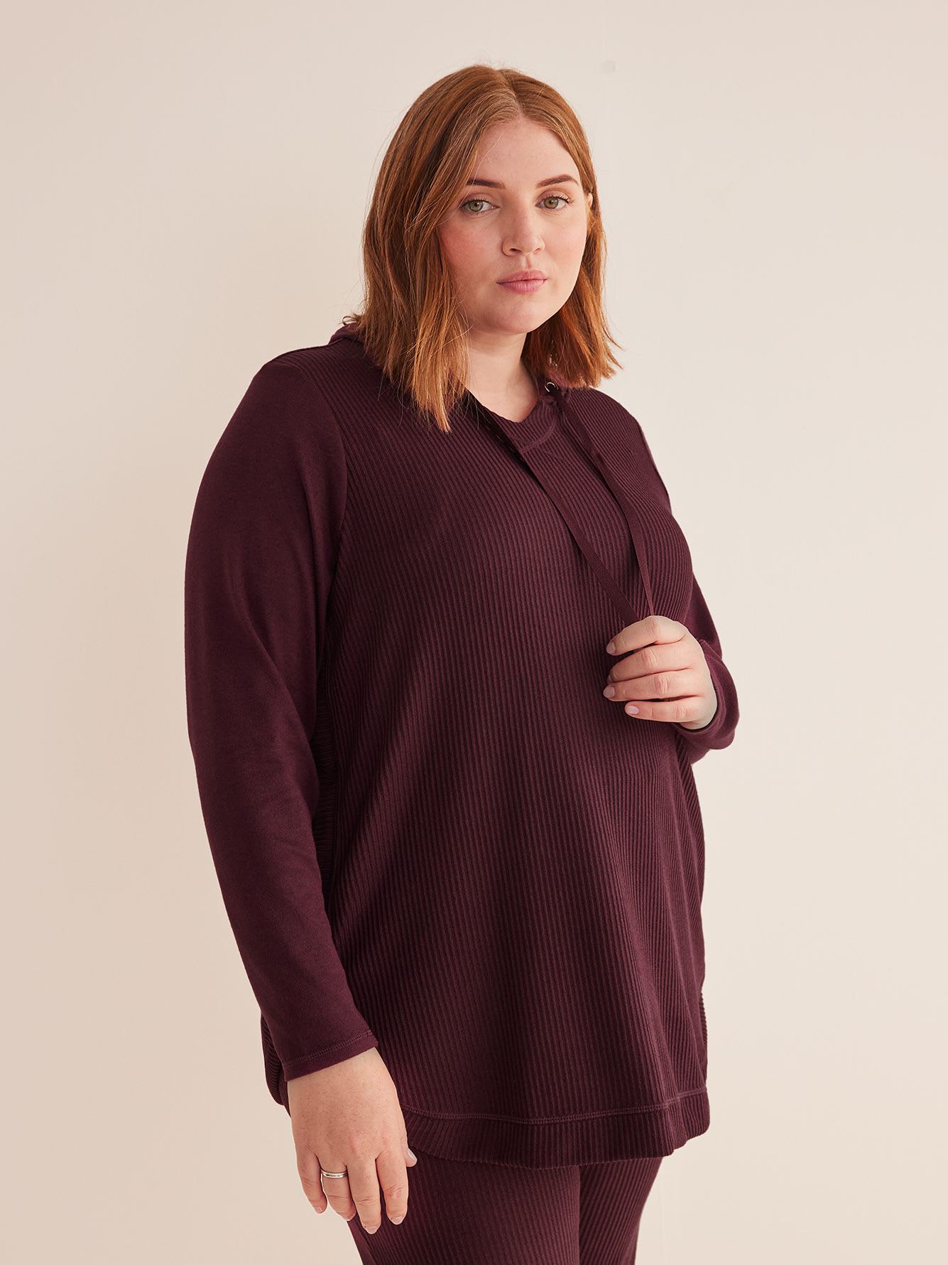 Ribbed Knit Hooded Top - Active Zone