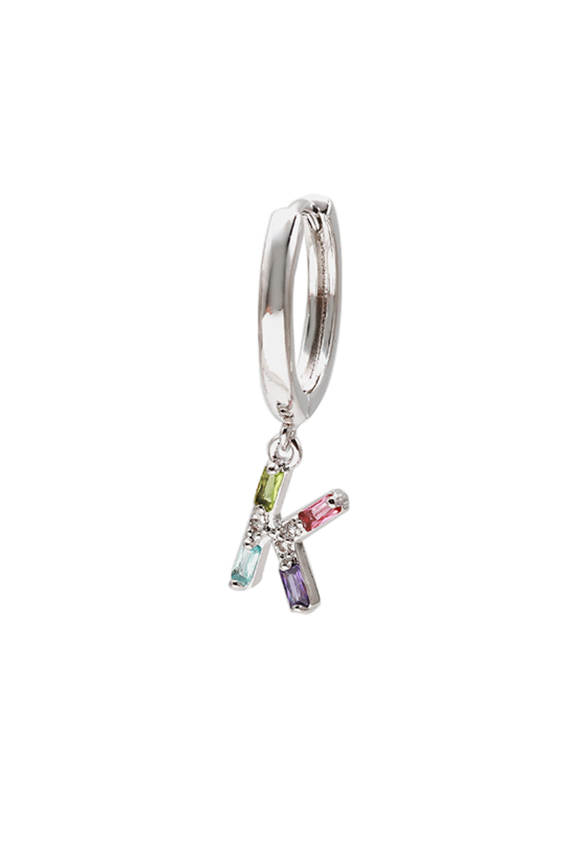 Classicharms-Single Pavé Initial Charm Drop Huggie Hoop Earring-Letter K