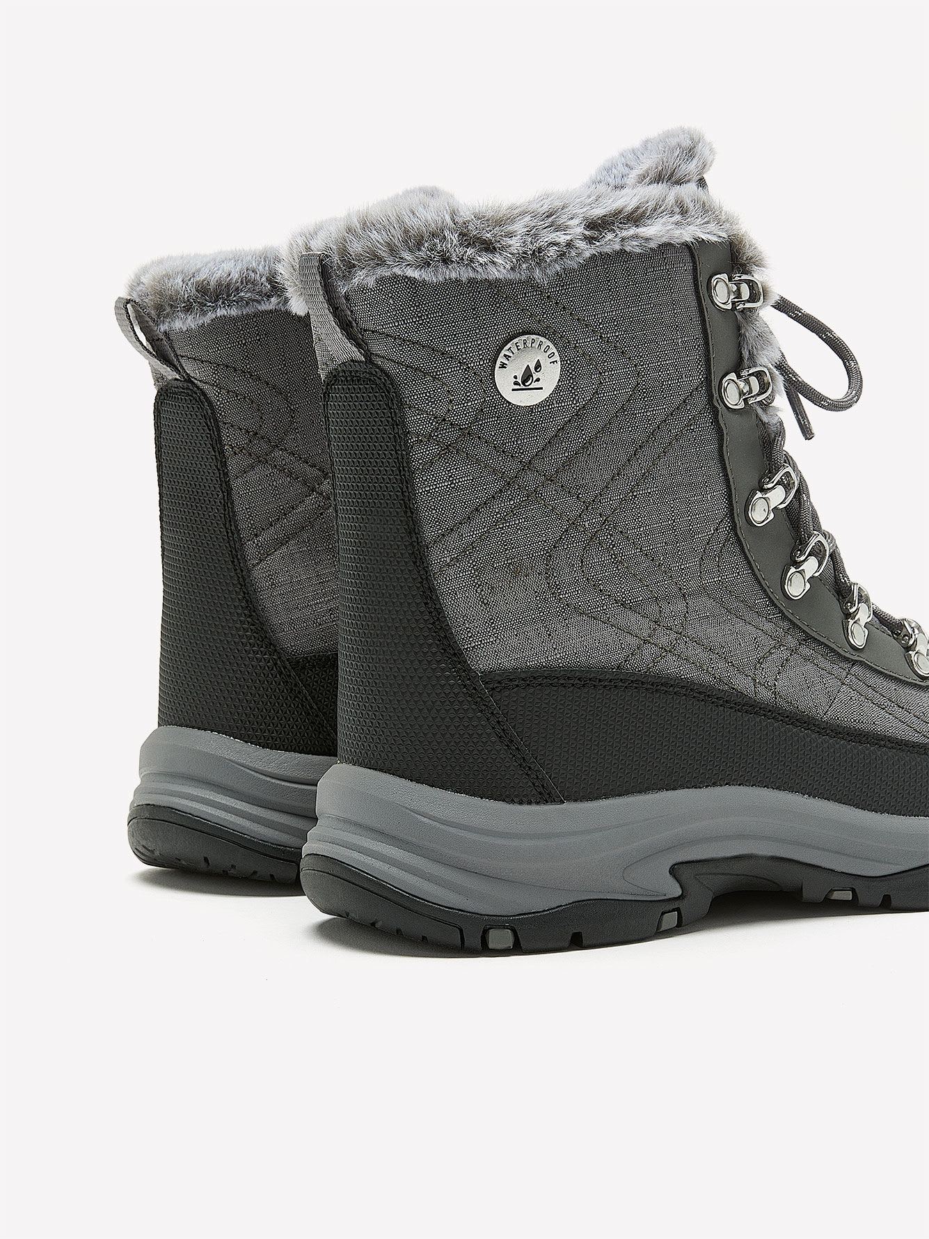 Wide Width, Lace-Up Hiking Boots with Faux Fur - Skechers
