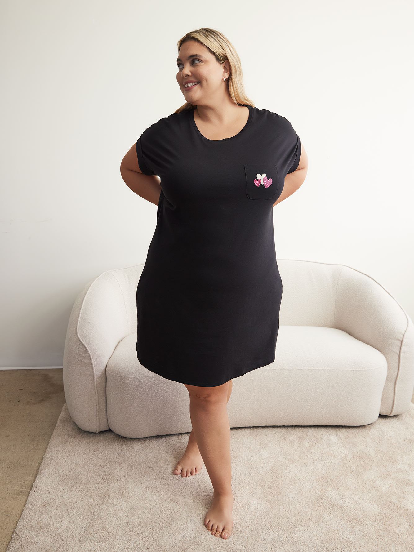 Cotton Sleepshirt with Short Sleeves and Chest Pocket - ti Voglio
