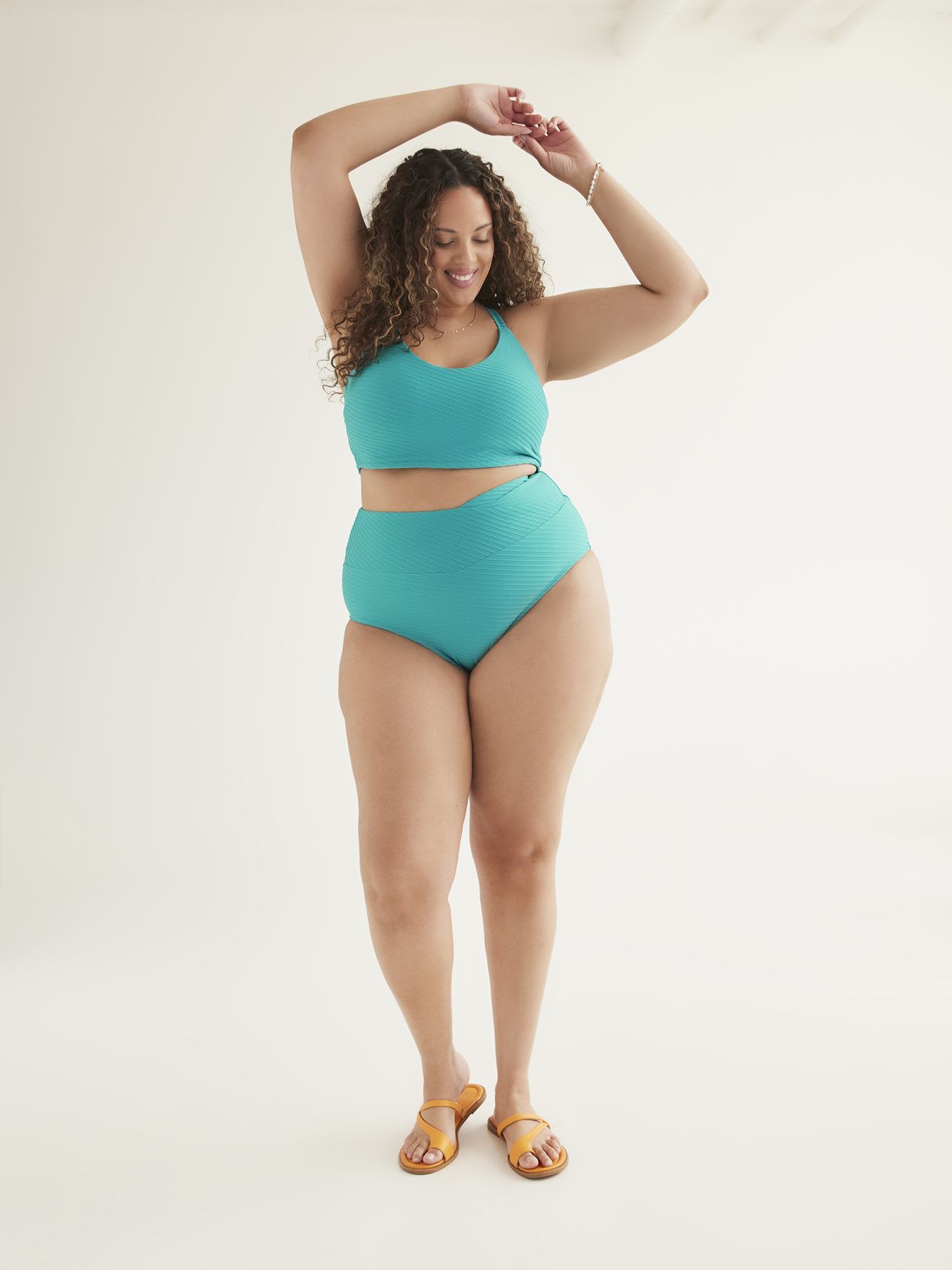 High-Waisted Jacquard Criss Cross Swim Brief