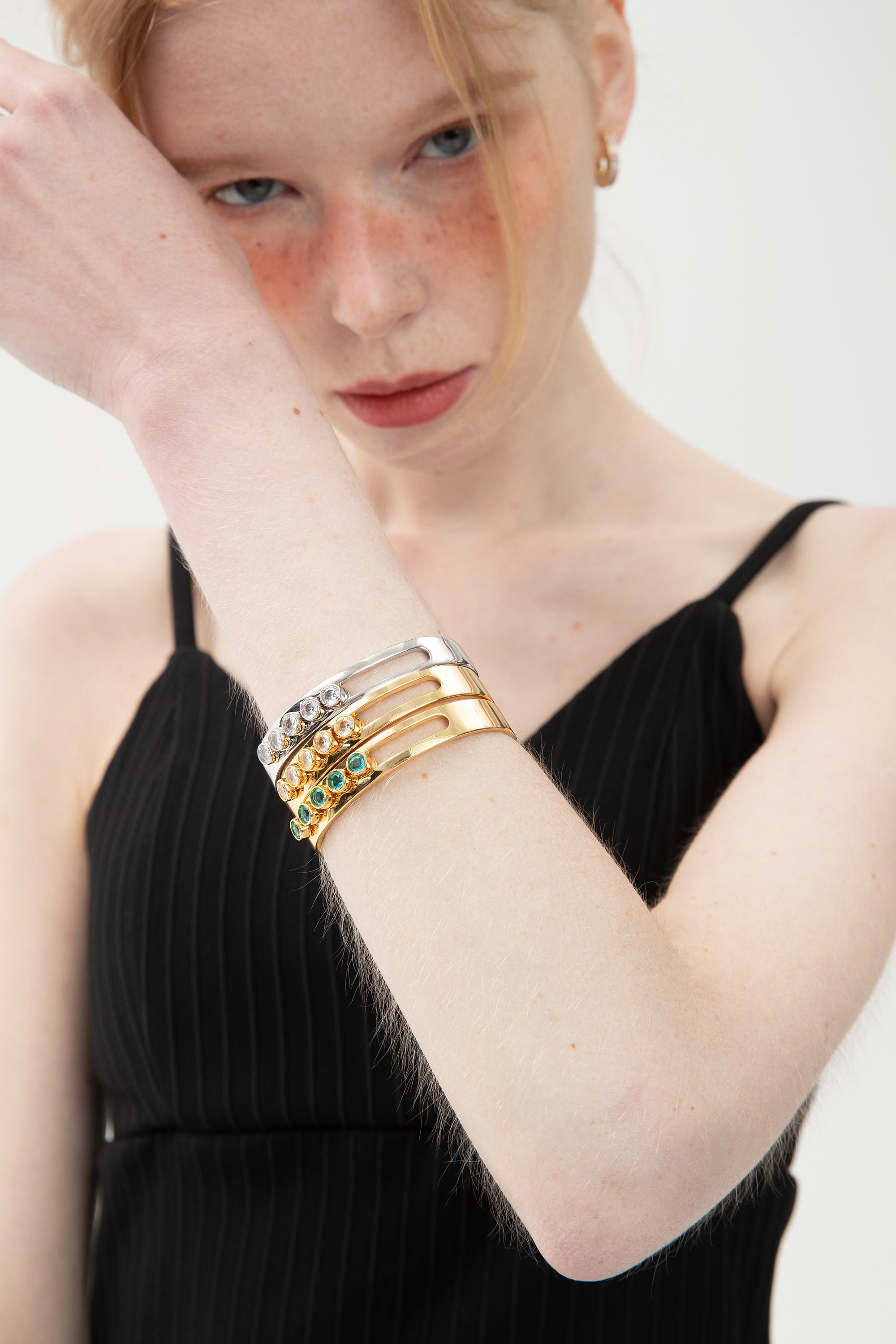 Classicharms-Audrey Twinkling Zirconia Half Crescent Bangle Bracelet