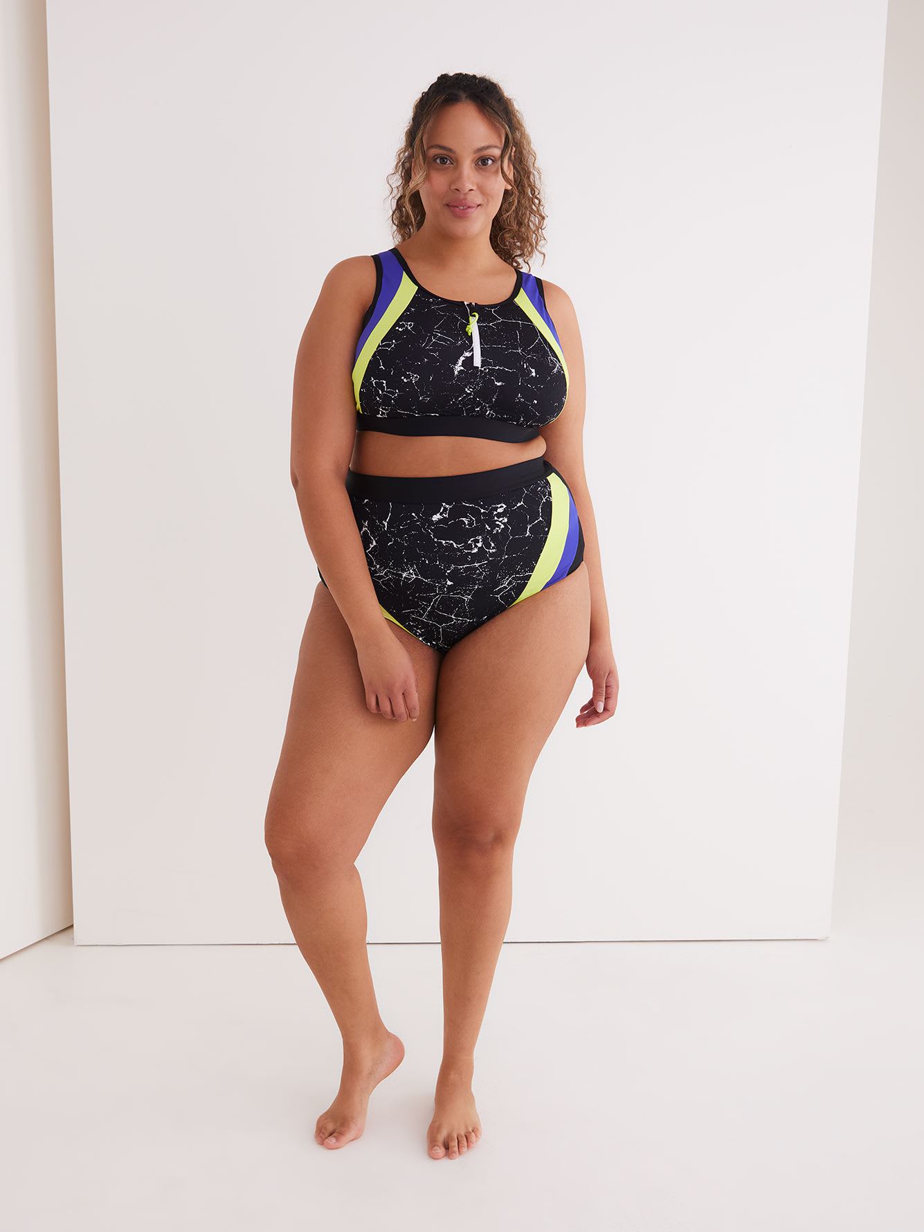 High-Waisted Swim Brief with Contrasting Panels - Active Zone