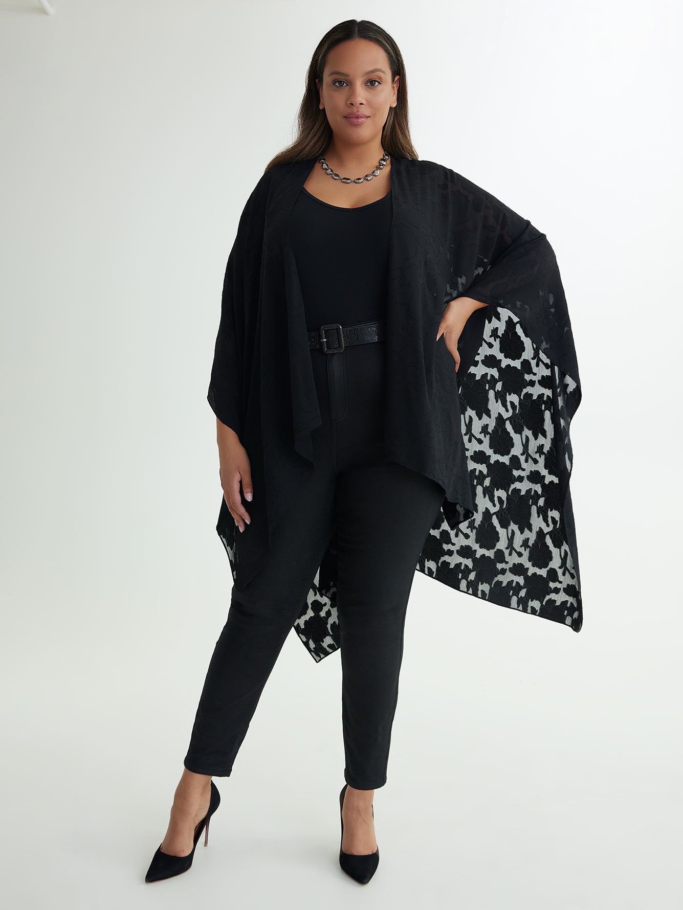Lightweight Black Floral Shawl