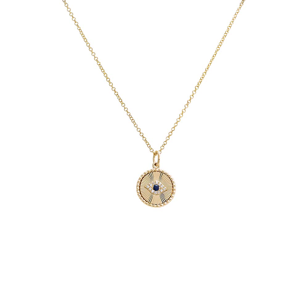 By Adina Eden -DIAMOND EVIL EYE DISC PENDANT - 14K GOLD