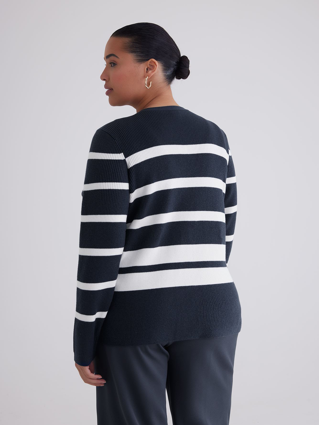 Buttoned Down Striped Ribbed Cardigan