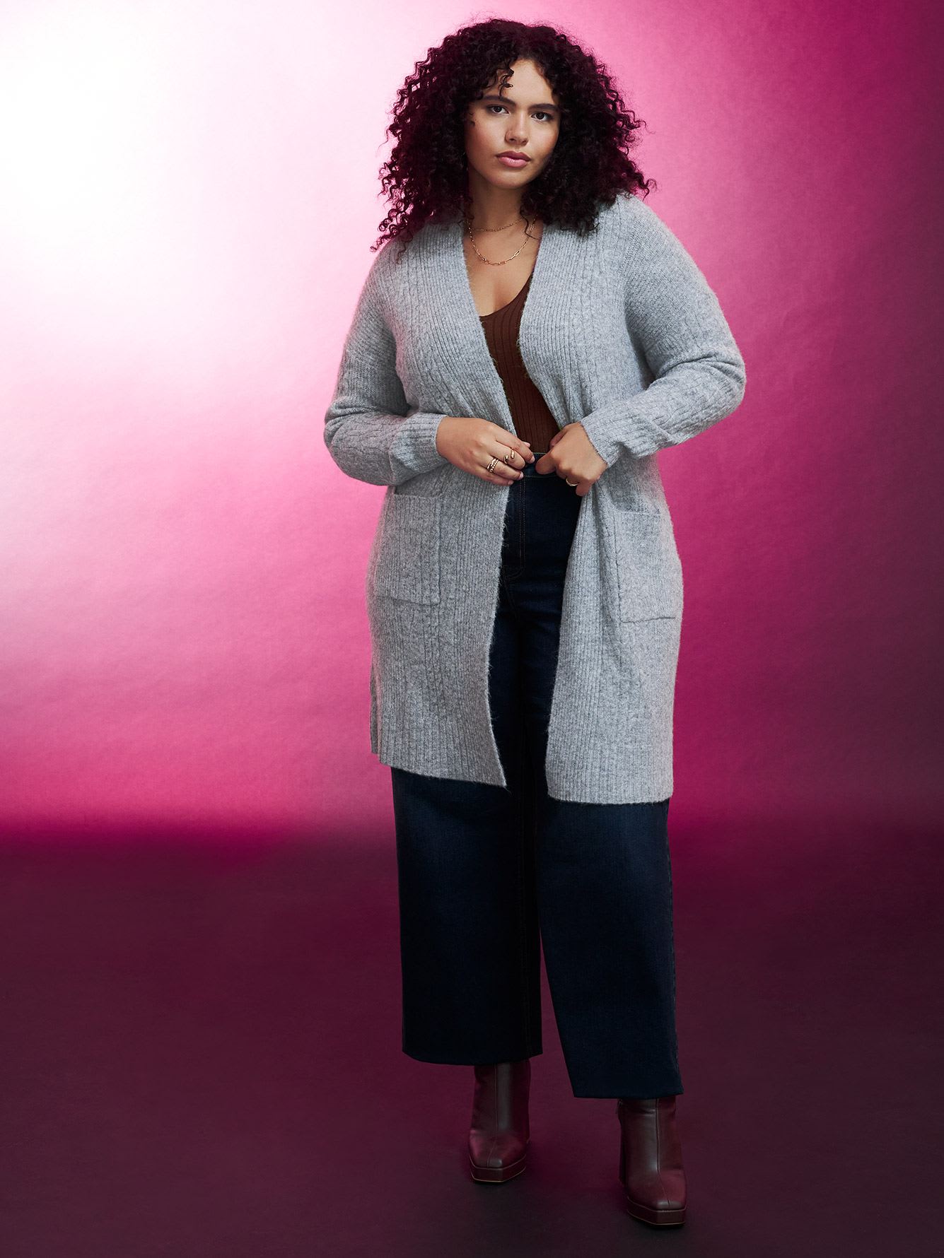 Ribbed Knee-Length Cardigan - Addition Elle