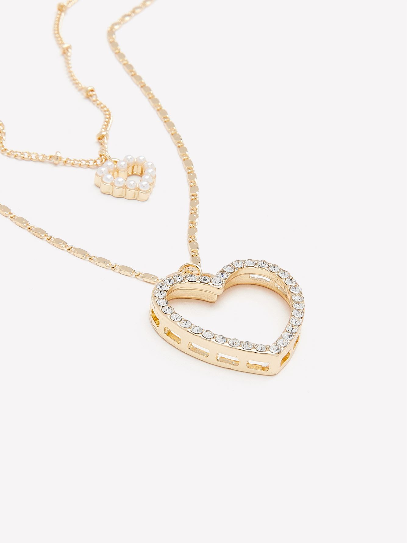 Two-Layer Chain Necklace with Heart Pendants