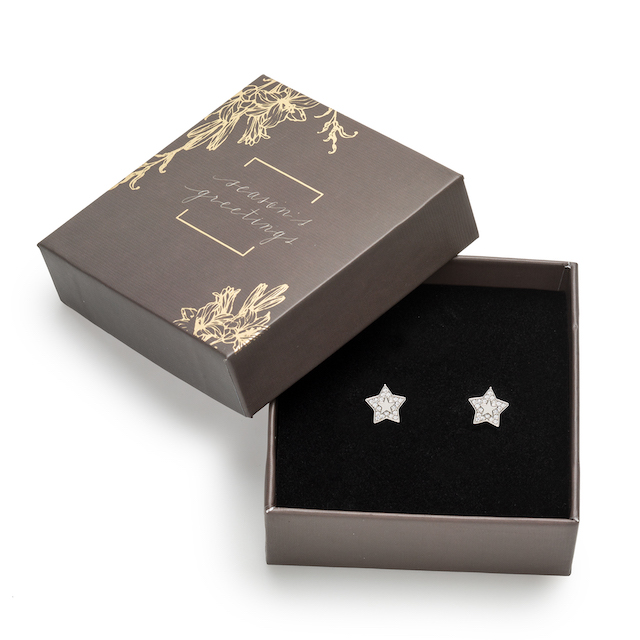 Holiday Gift Box with Clear Crystal Star Stud Earrings - callura
