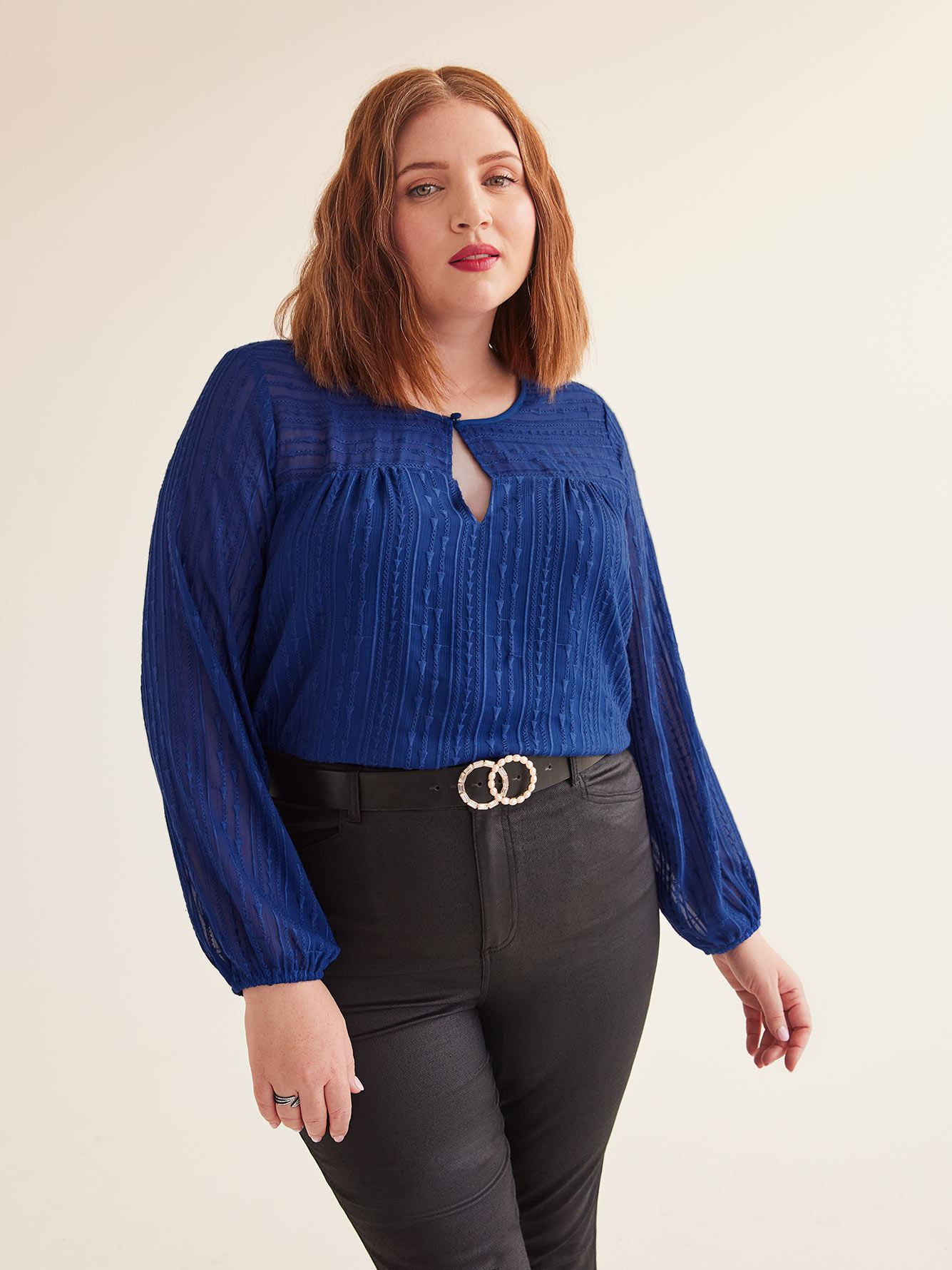 Blue Crewneck A-Line Blouse