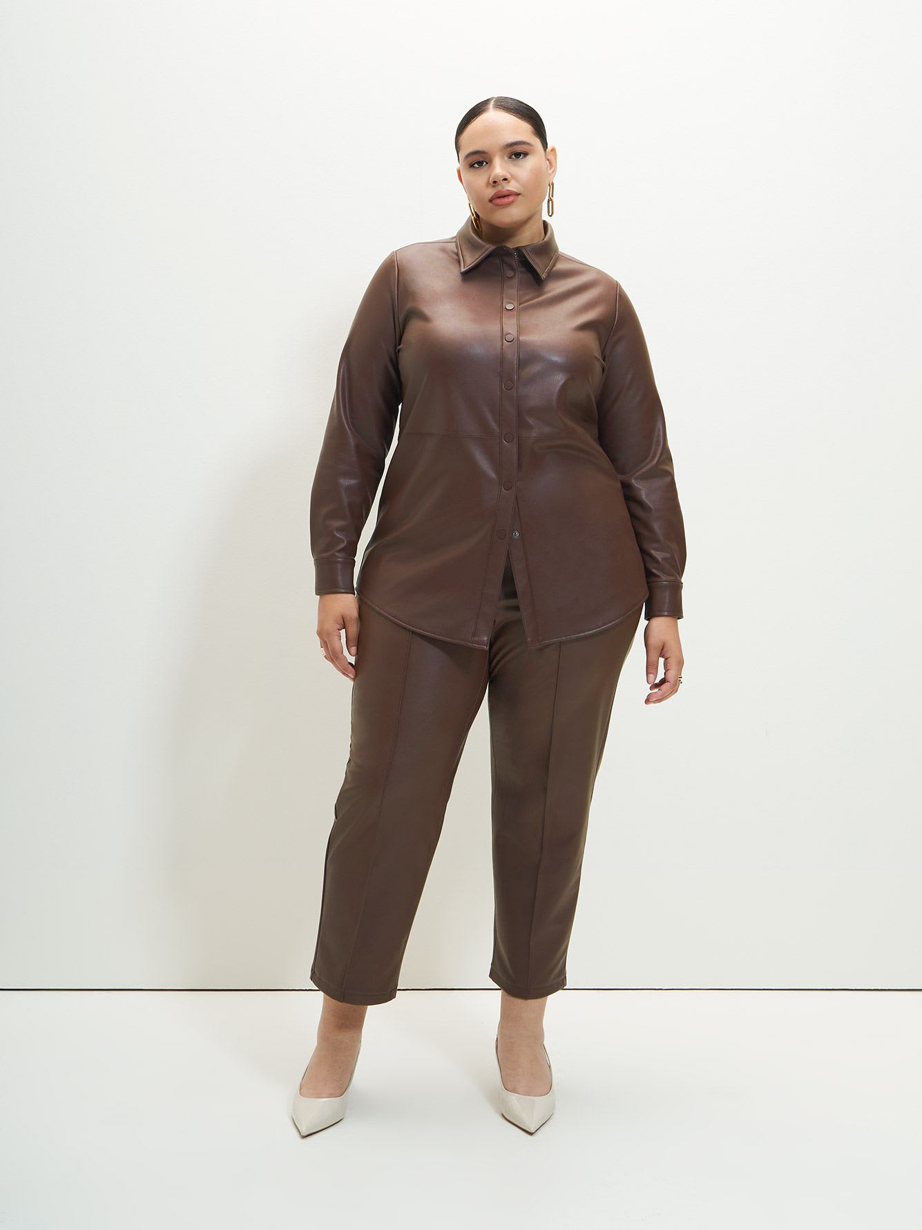 Faux Leather Buttoned Down Tunic - Addition Elle