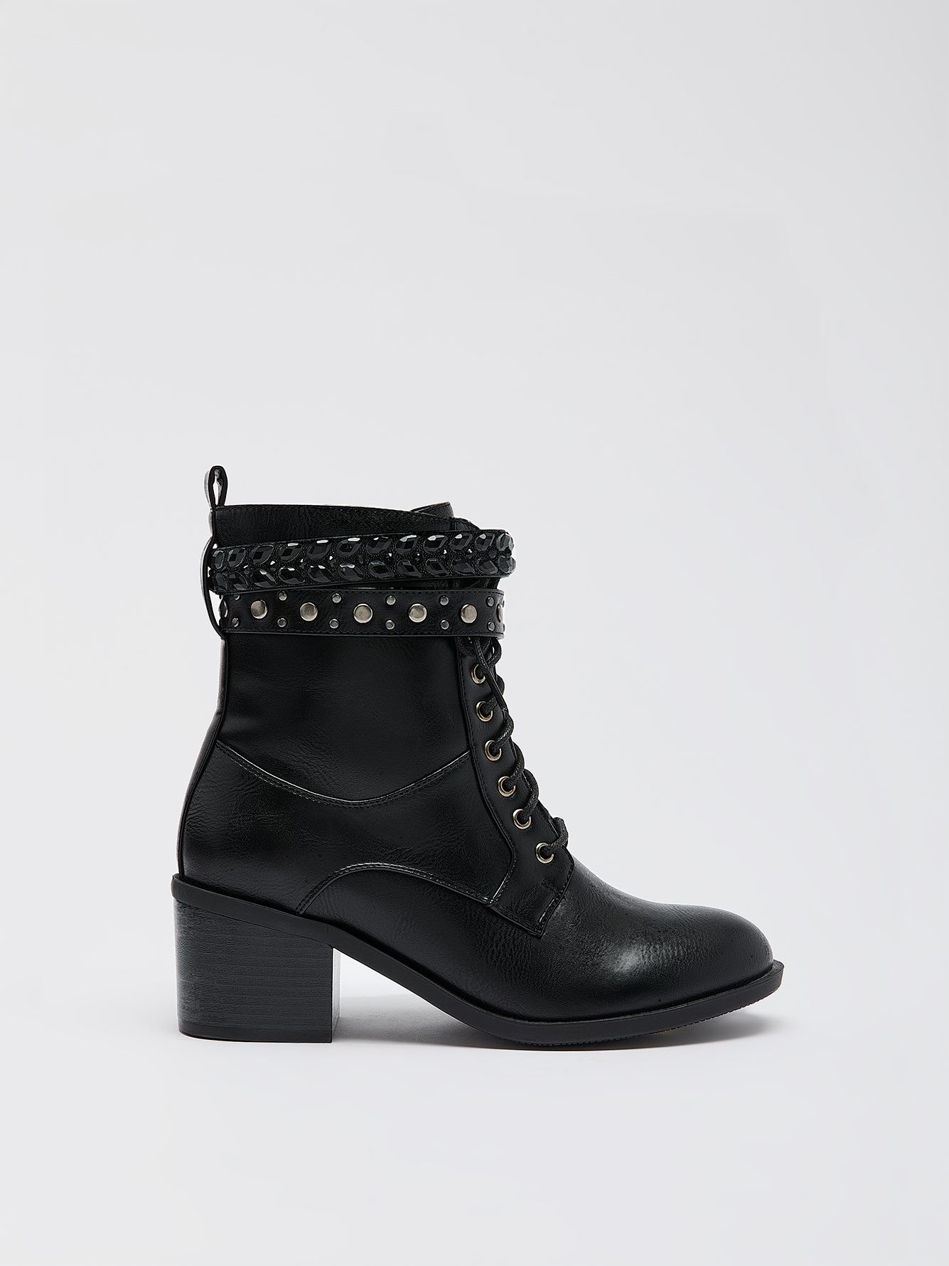 Extra-Wide Width, Black Block-Heeled Combat Bootie