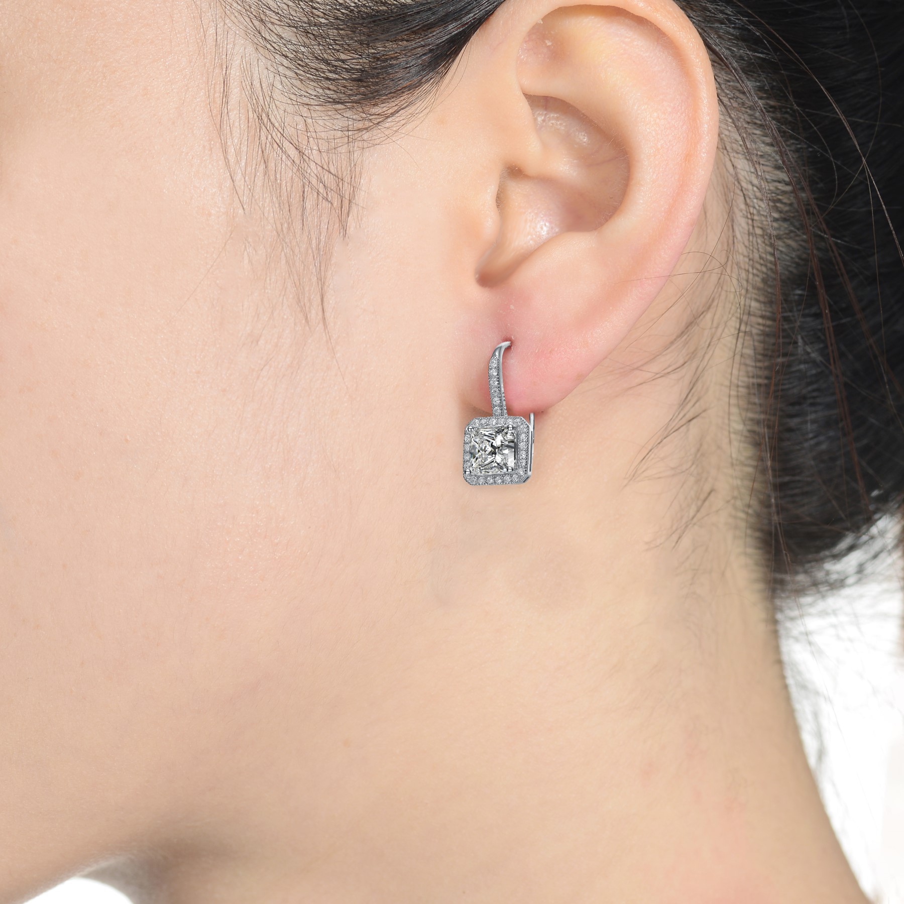 Genevive - Cubic Zirconia Sterling Silver Gold Plated Square Stud Earrings