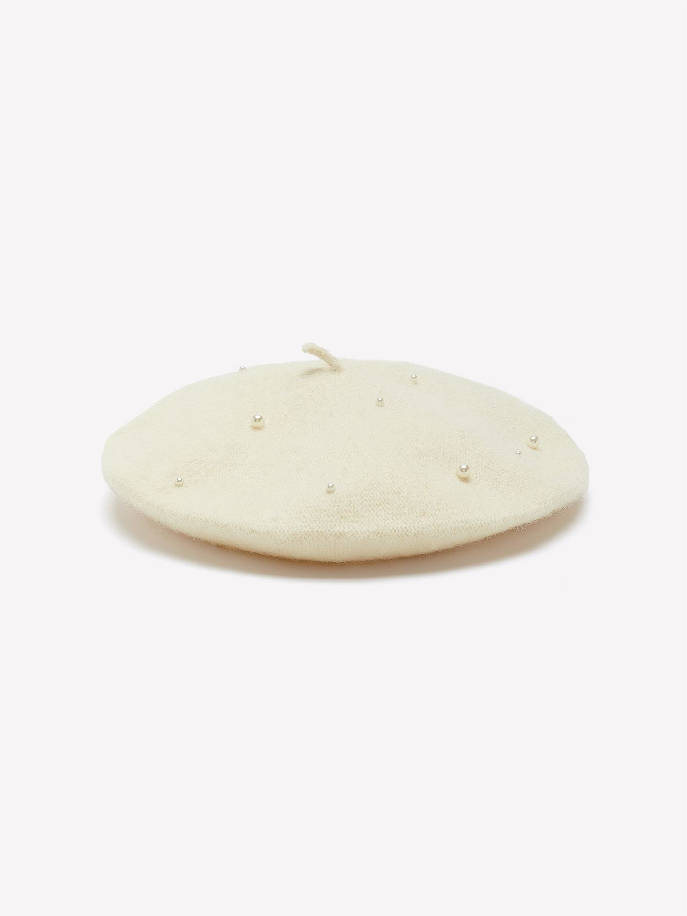 Ivory Wool Beret with Pearls