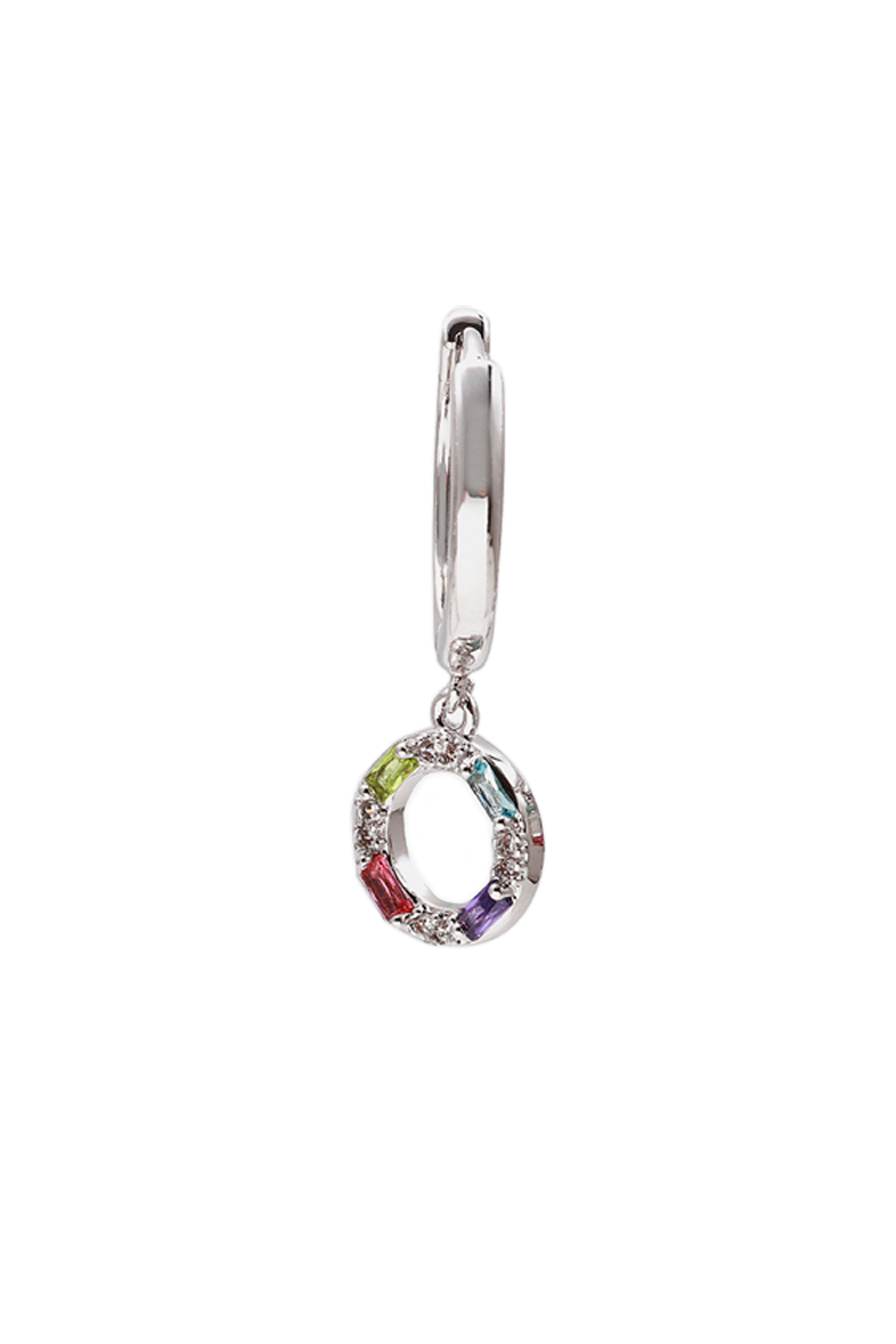 Classicharms-Single Pavé Initial Charm Drop Huggie Hoop Earring-Letter O