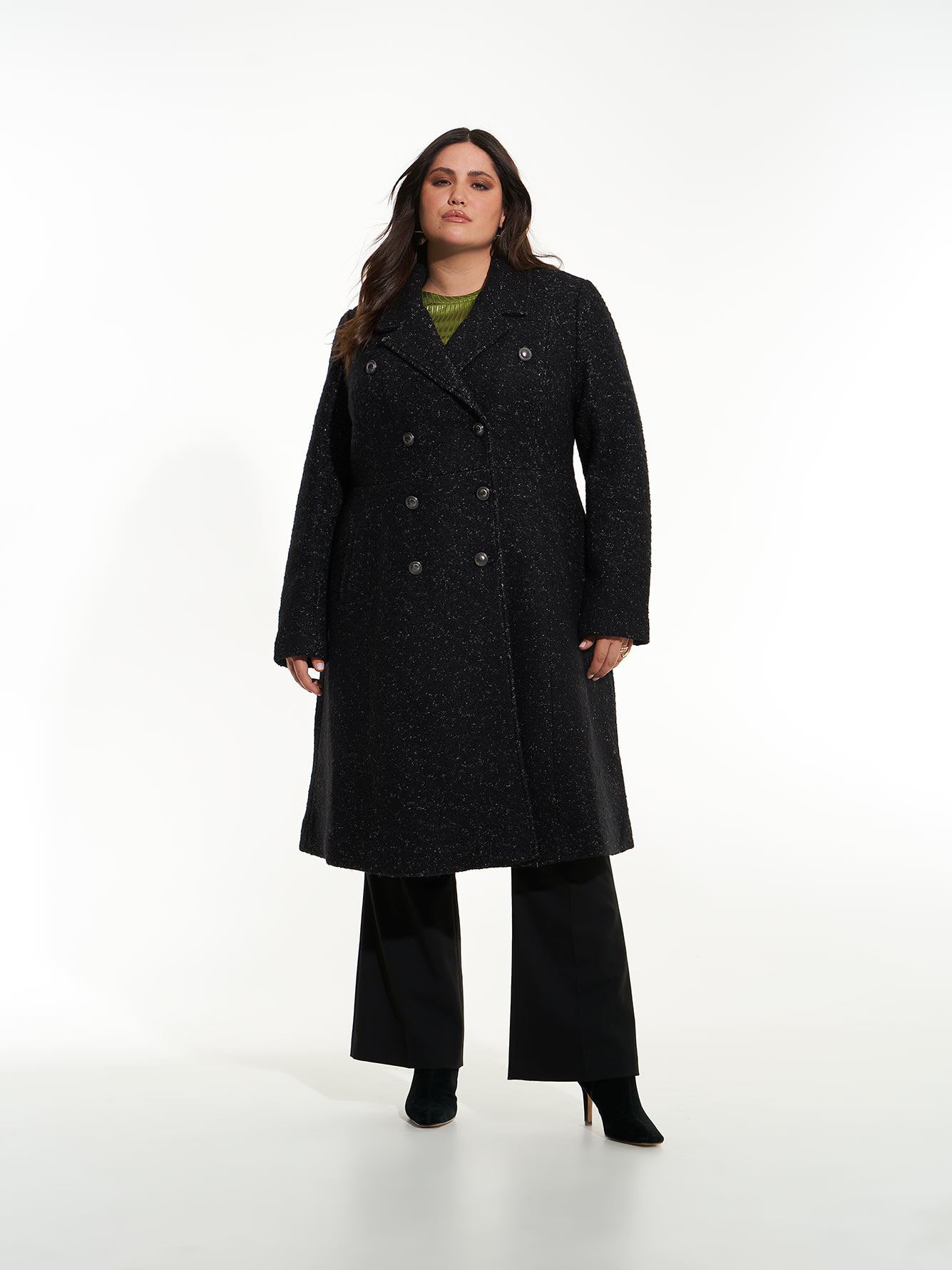 Long Black & White Military Wool Coat - Addition Elle