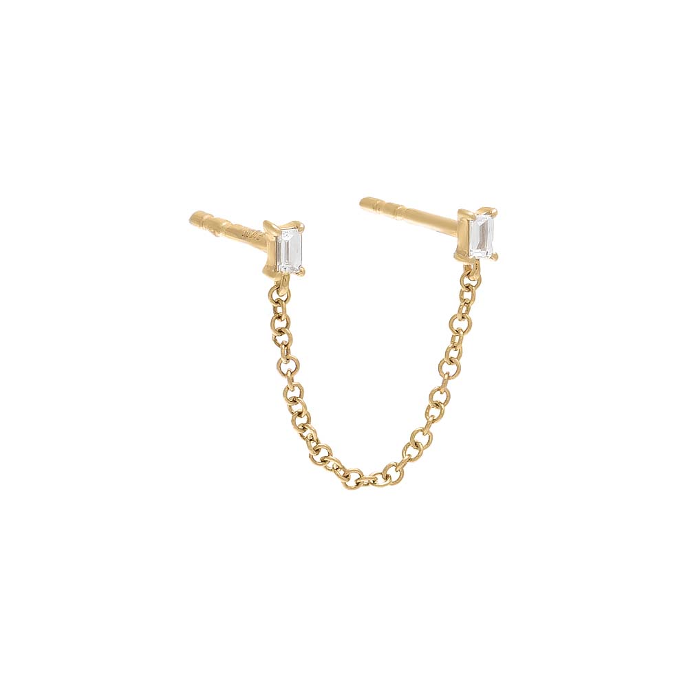 By Adina Eden -DIAMOND DOUBLE BAGUETTE CHAIN STUD EARRING 14K - 14K GOLD