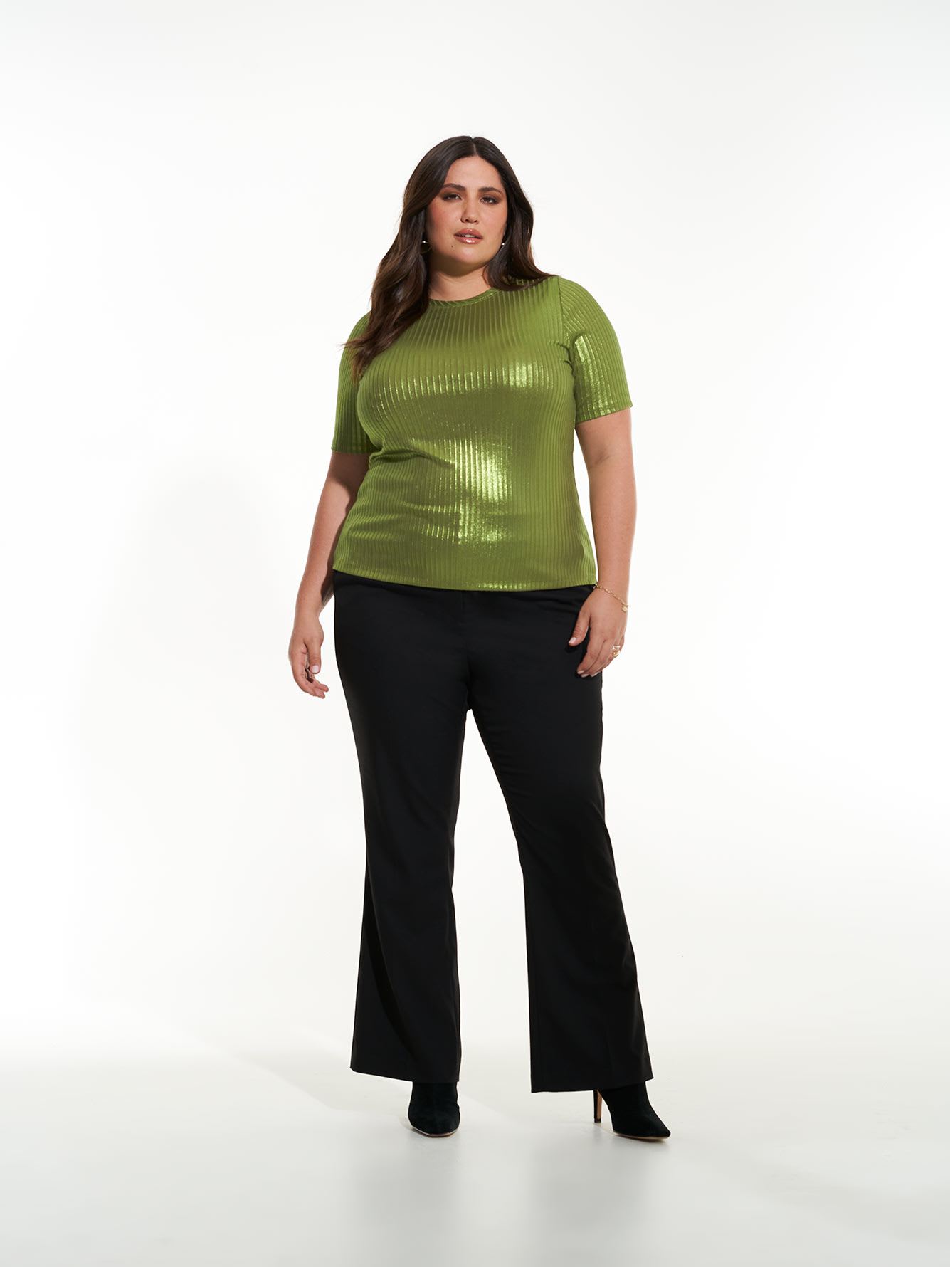 Ribbed Elbow-Sleeve Fitted Knit Top - Addition Elle