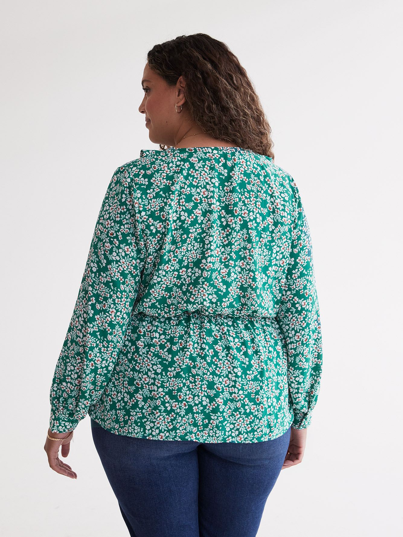 Floral Ruffled Faux-Wrap Blouse