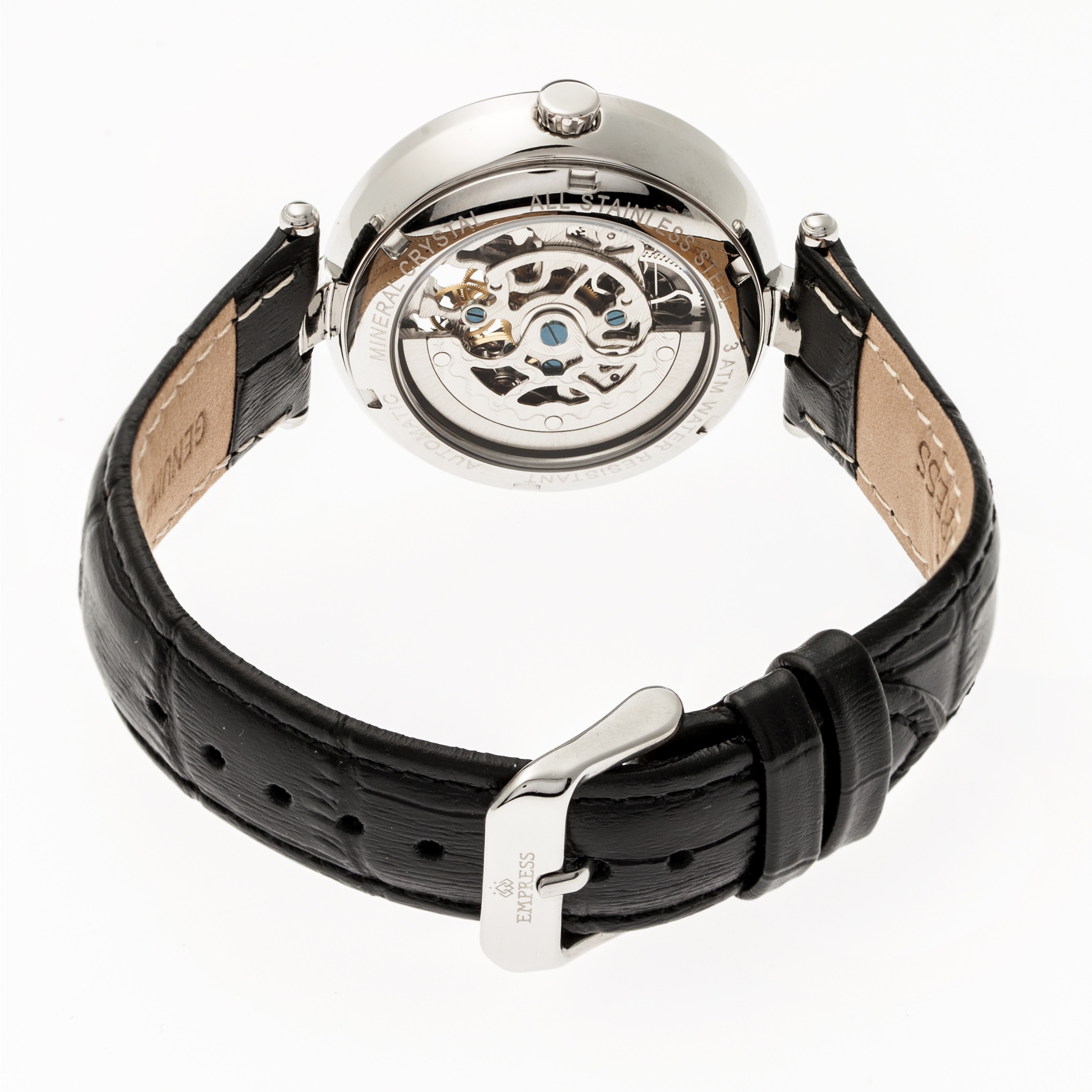 Empress - Stella Automatic Semi-Skeleton MOP Leather-Band Watch - Purple/White