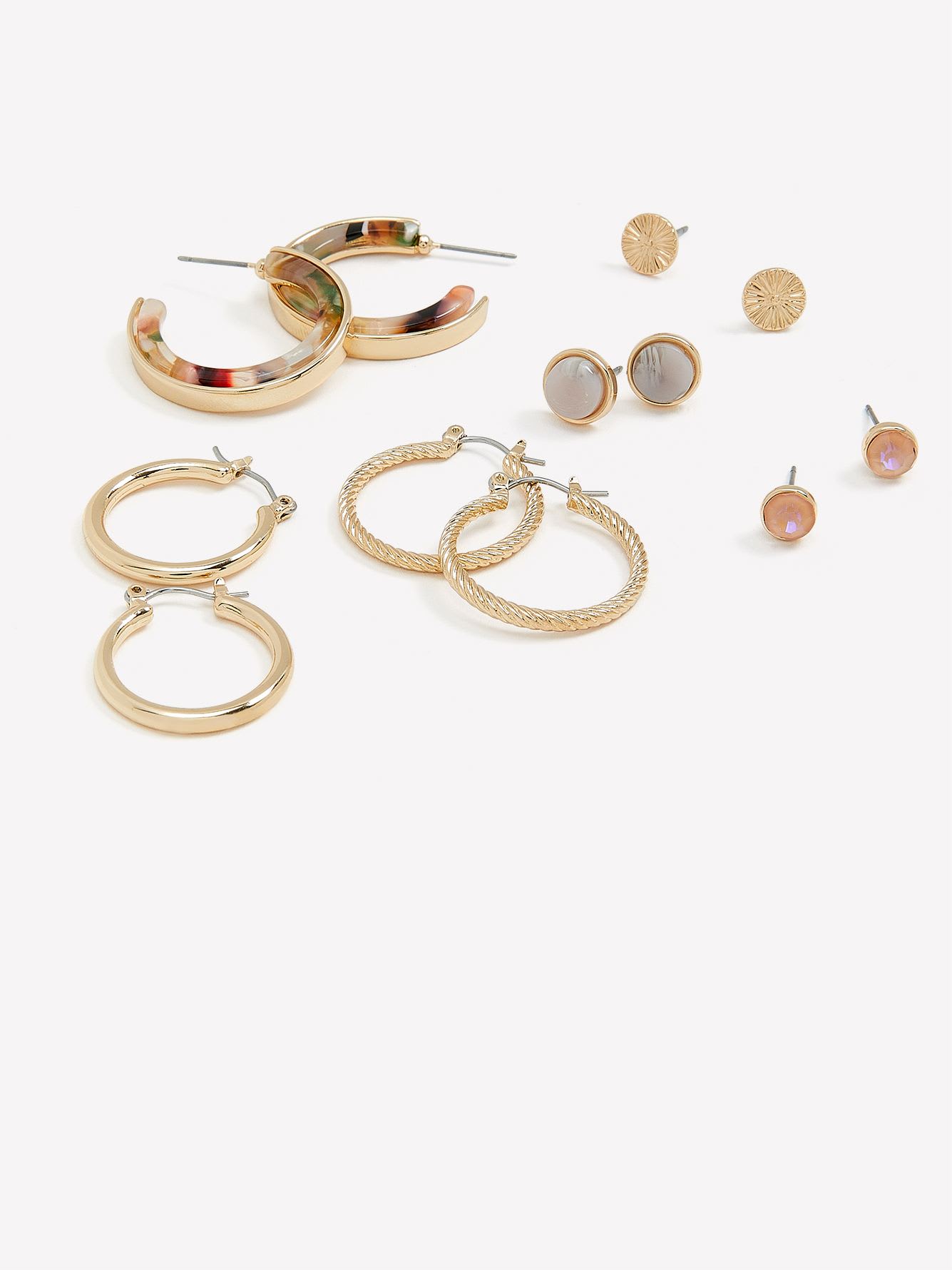 Assorted Stud and Hoop Earrings, Set of 6