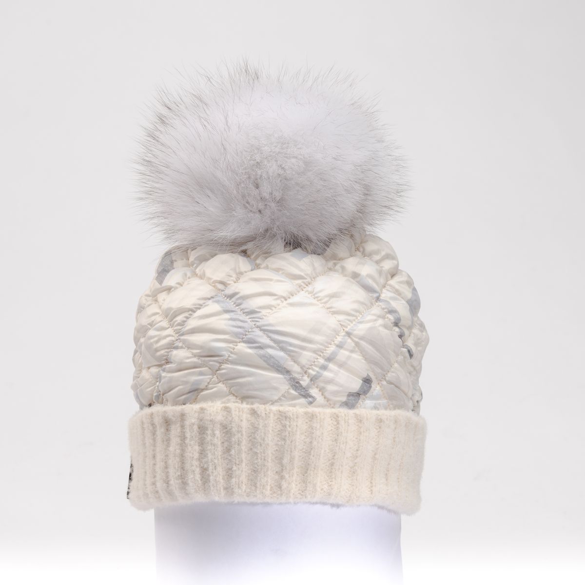 Harricana - Puffer Beanie W Knitted Cuff And Upcycled Fur Pom