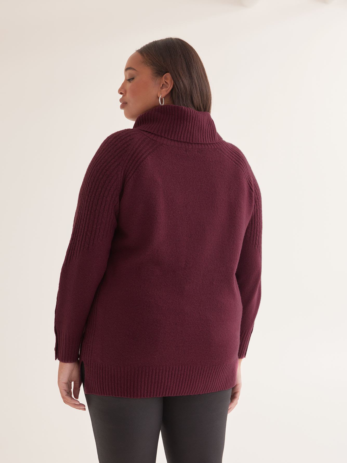 Cable Knit Tunic Sweater with Cowl Neck