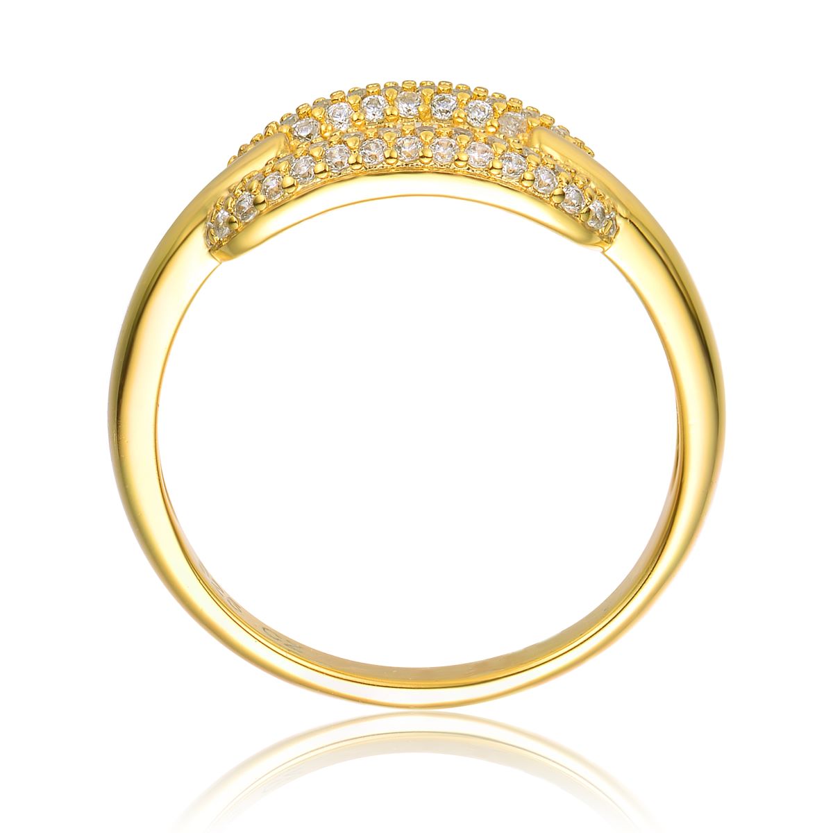Genevive Sterling Silver 14K Gold Plated and Cubic Zirconia 2-Row Modern Ring