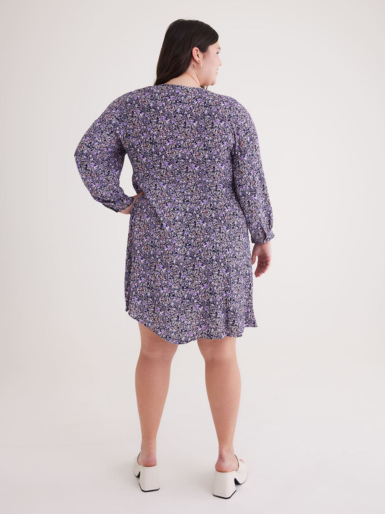 Printed Long-Sleeve Swing Dress