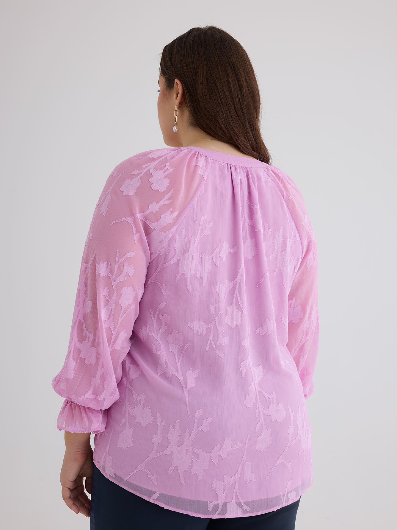 Long-Sleeve Blouse with Split Neckline