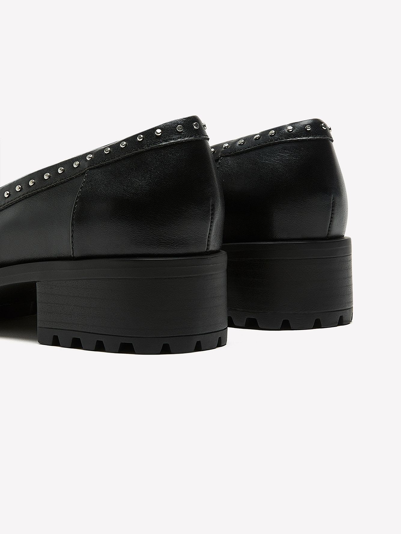 Extra Wide Width, Black Platform Loafer with Ornaments