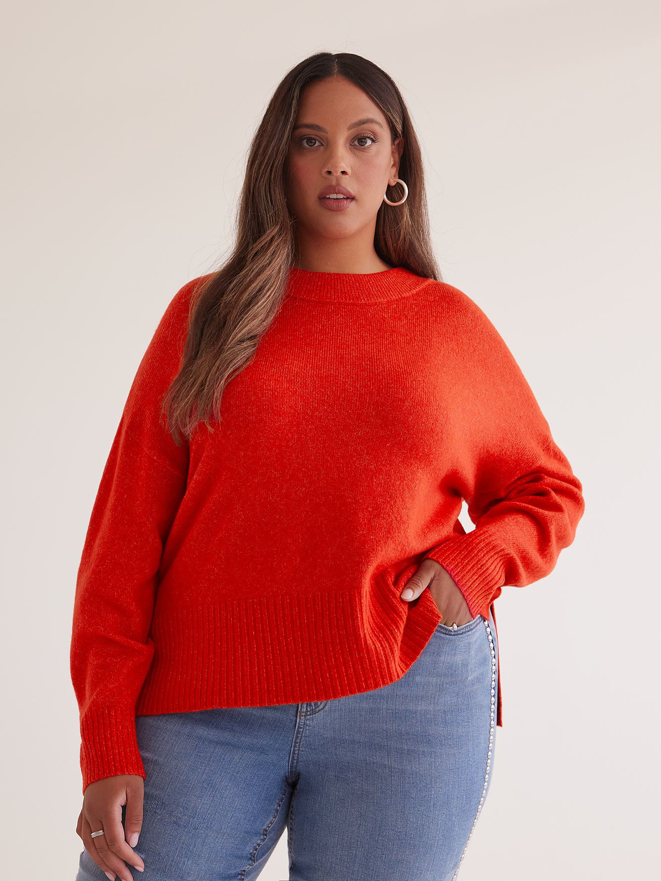 Crewneck Sweater with High Side Slits