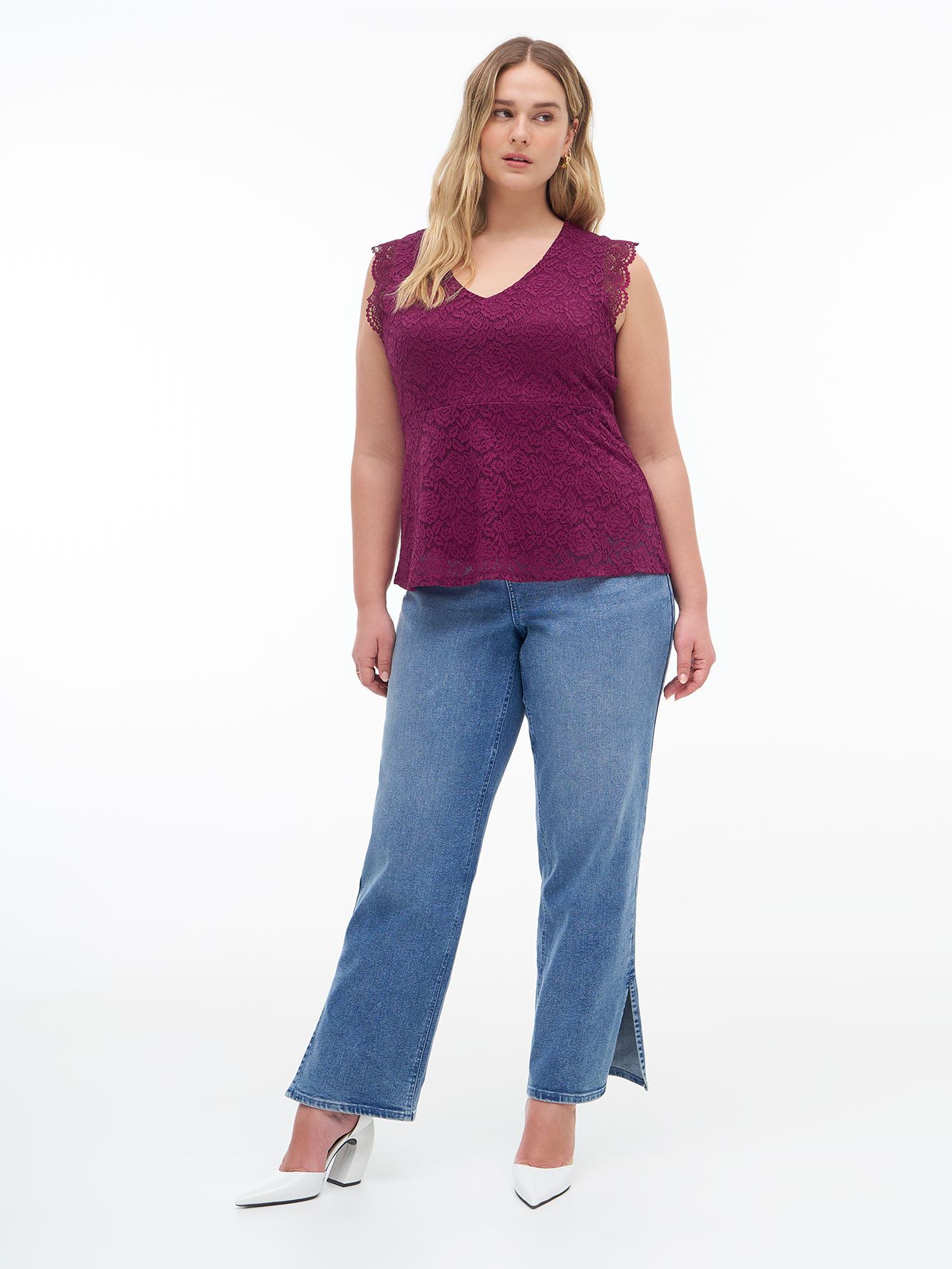 V-Neck Lace Knit Top - Addition Elle