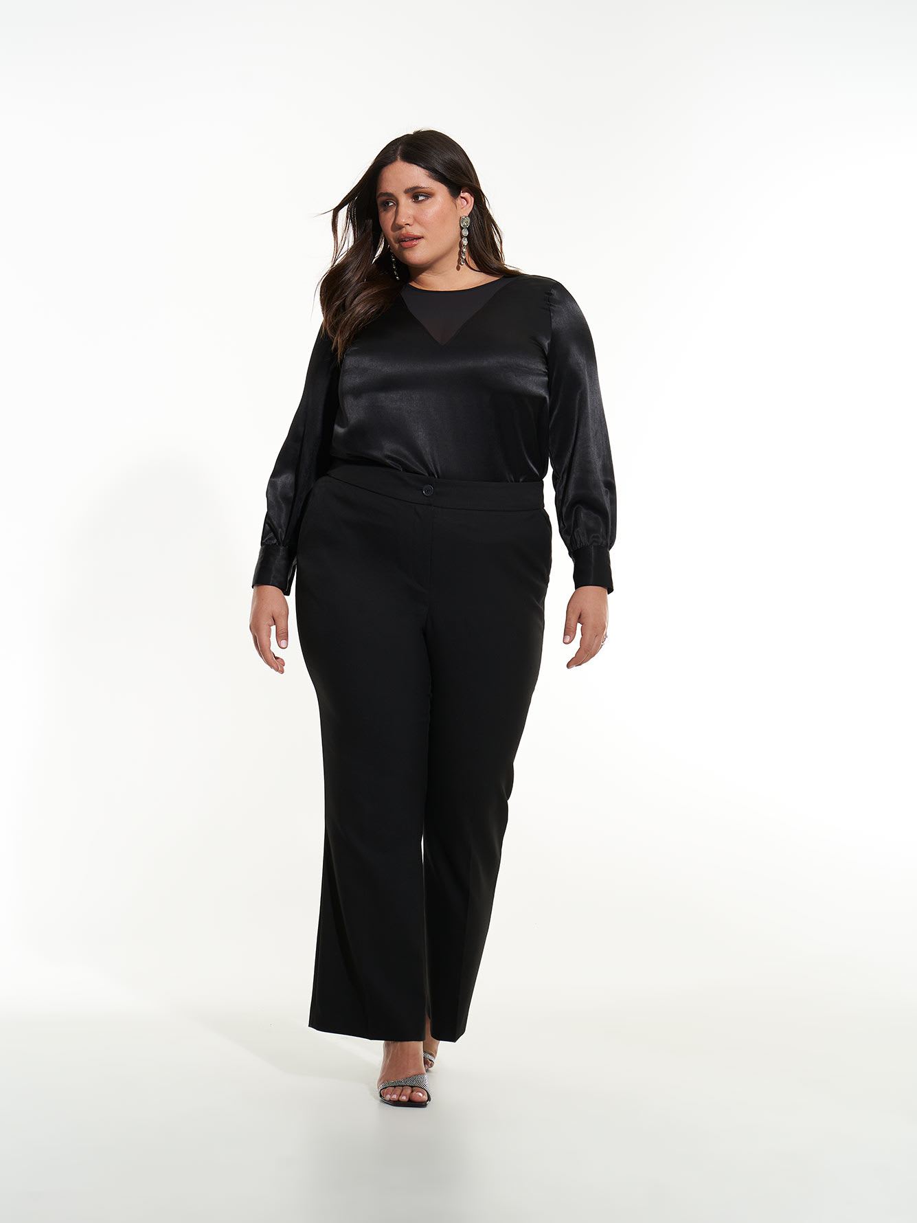 Black Blouse with Chiffon Neckline Yoke - Addition Elle