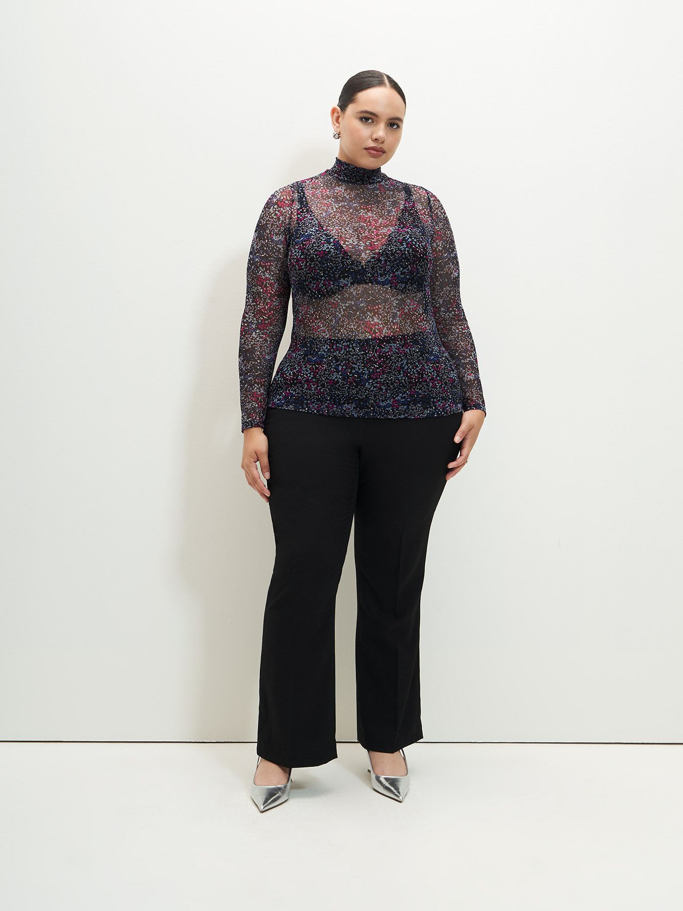 Mesh Knit Top with Mock Neckline - Addition Elle