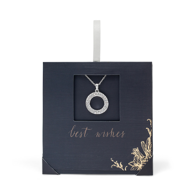 Holiday Gift Envelope with Circular Crystal Pave Pendant Necklace - callura