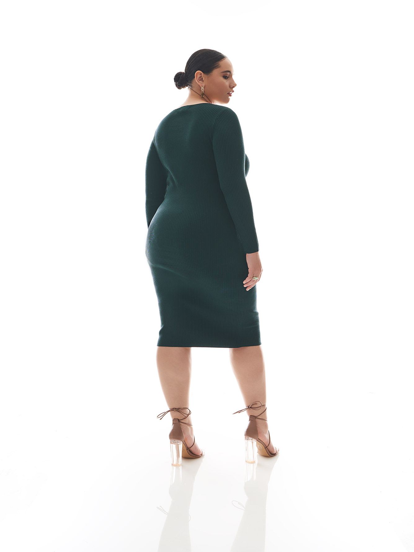 Ribbed Knit Dress with Neck Lace-Up - Addition Elle