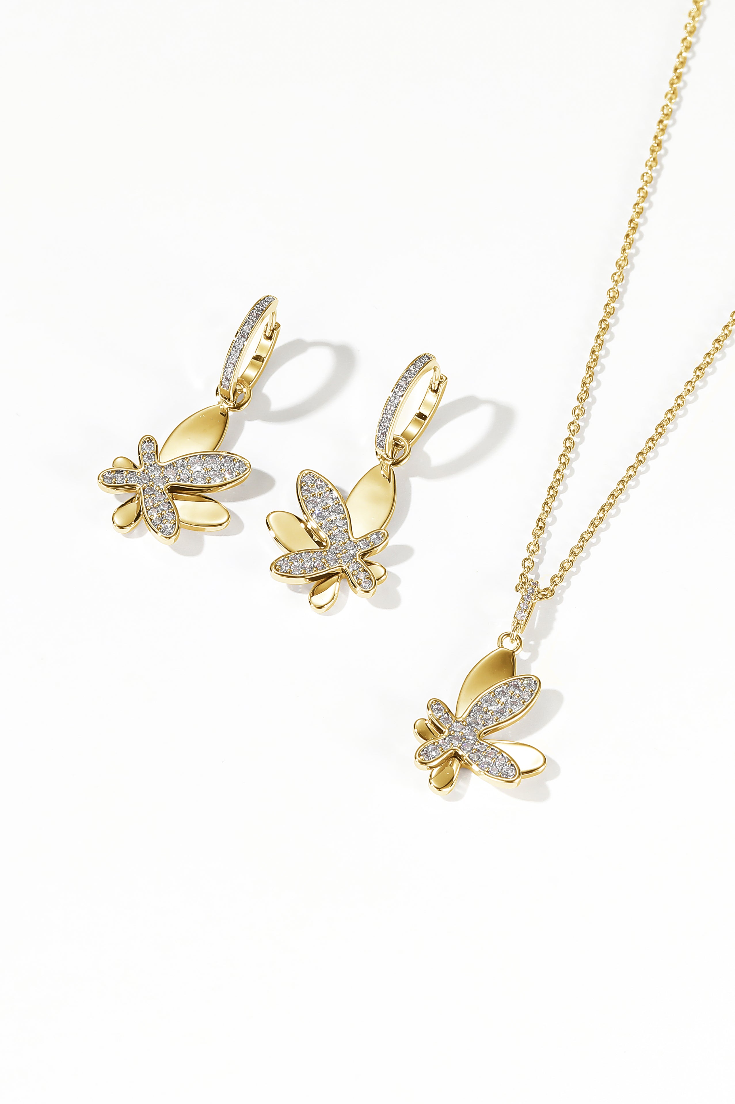 Classicharms-Pavé Diamond Butterfly Dangle Drop Hoop Earrings