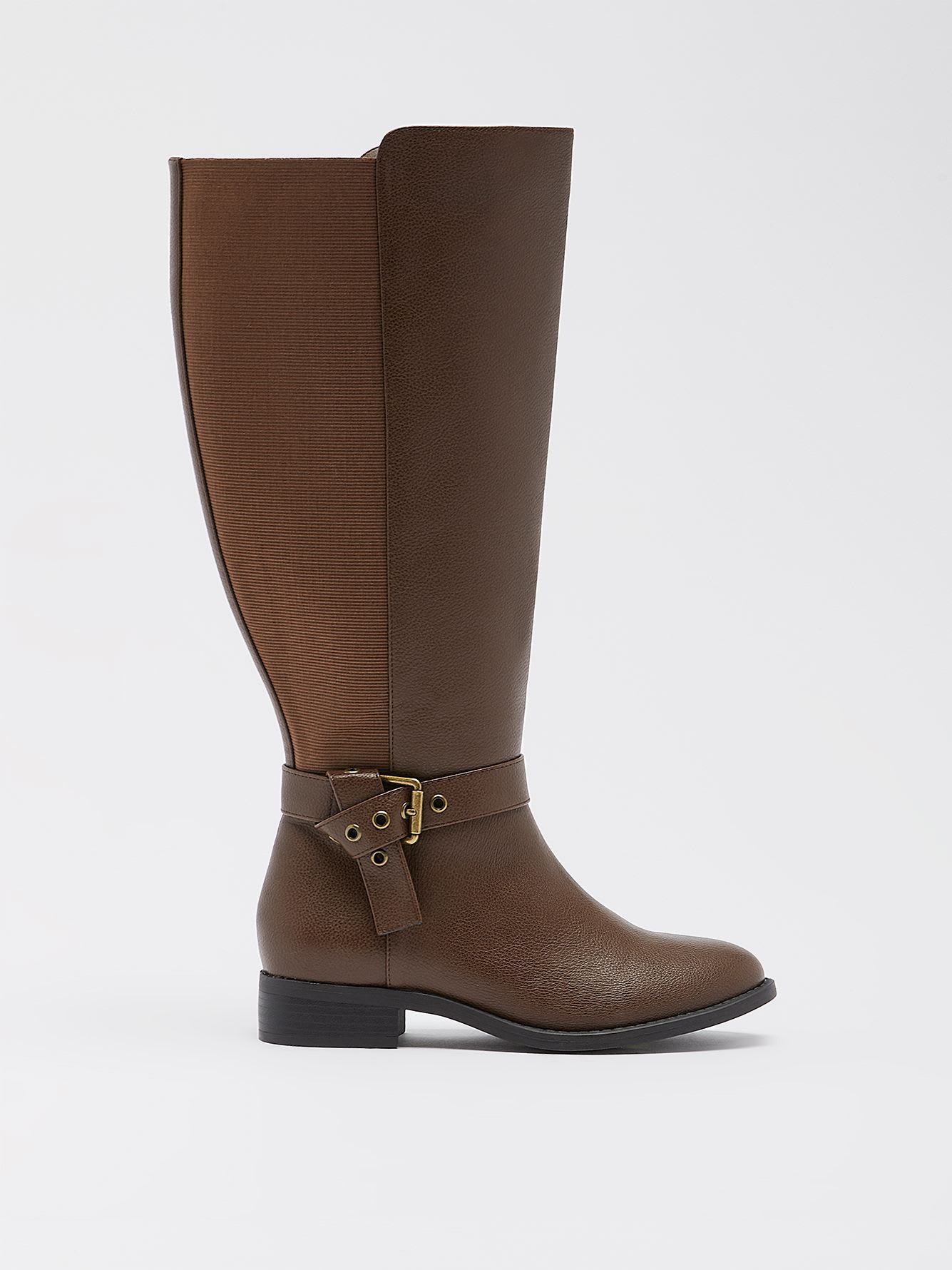 Extra Wide Width, Tall Flat Boots with Folded Buckle