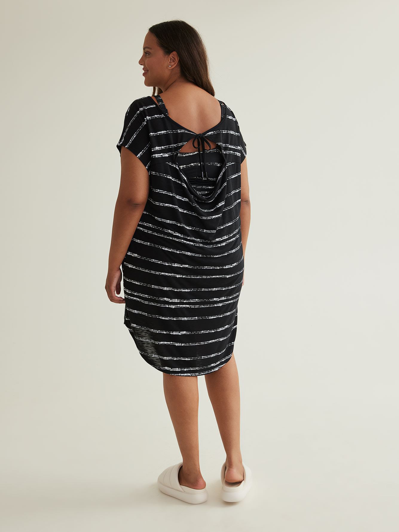 Black Knotted Stripe Knit Cover-Up Dress