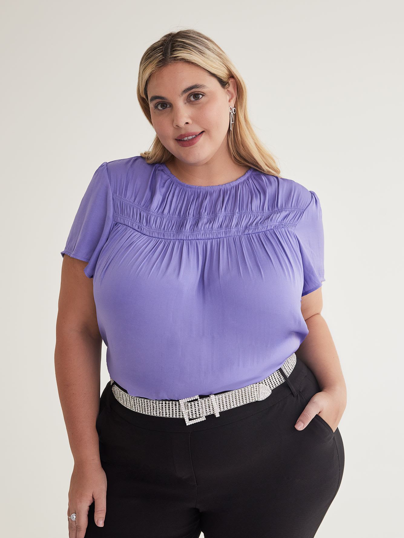 Satin Blouse with Flutter Sleeve