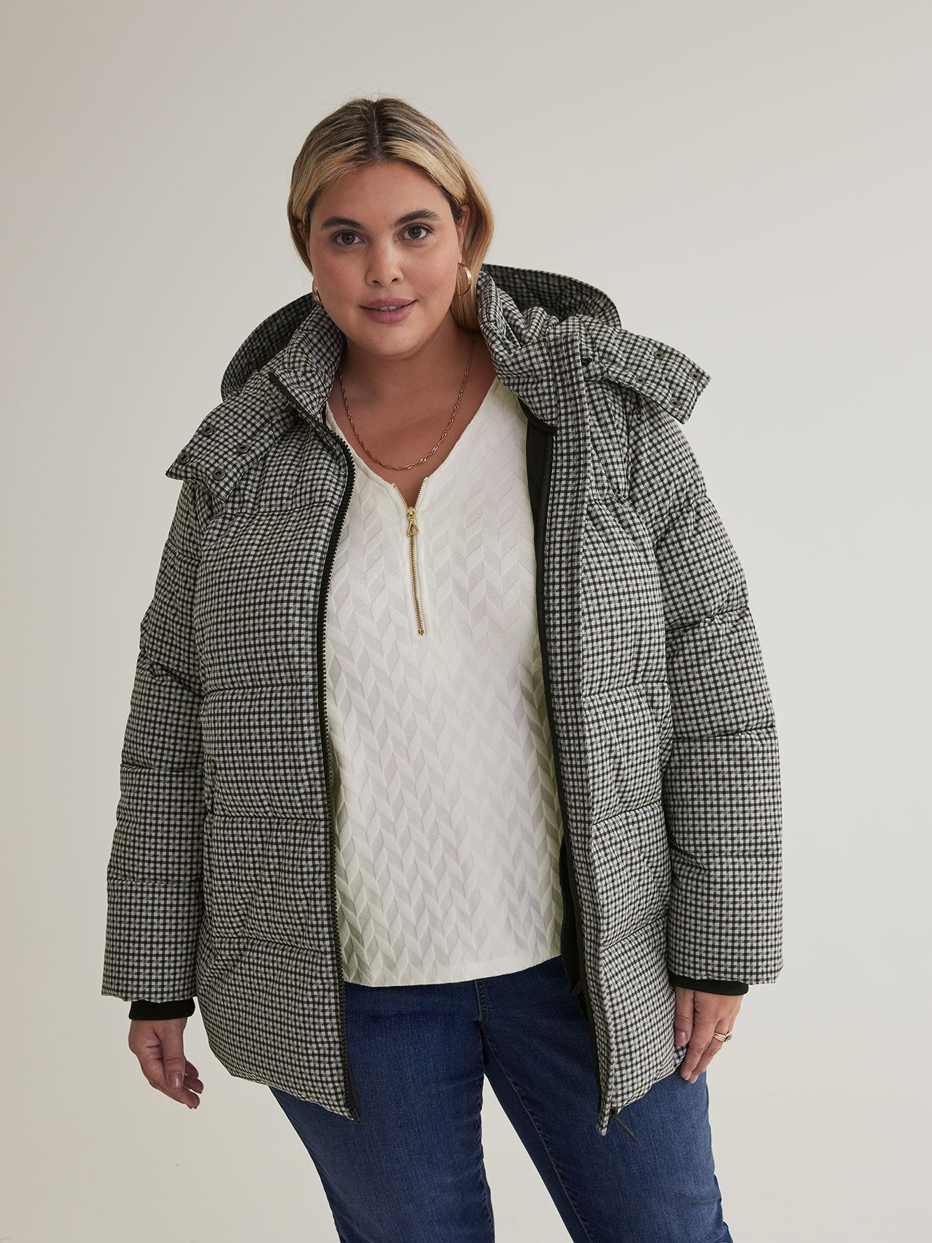 Stretch Puffer Jacket with Removable Hood