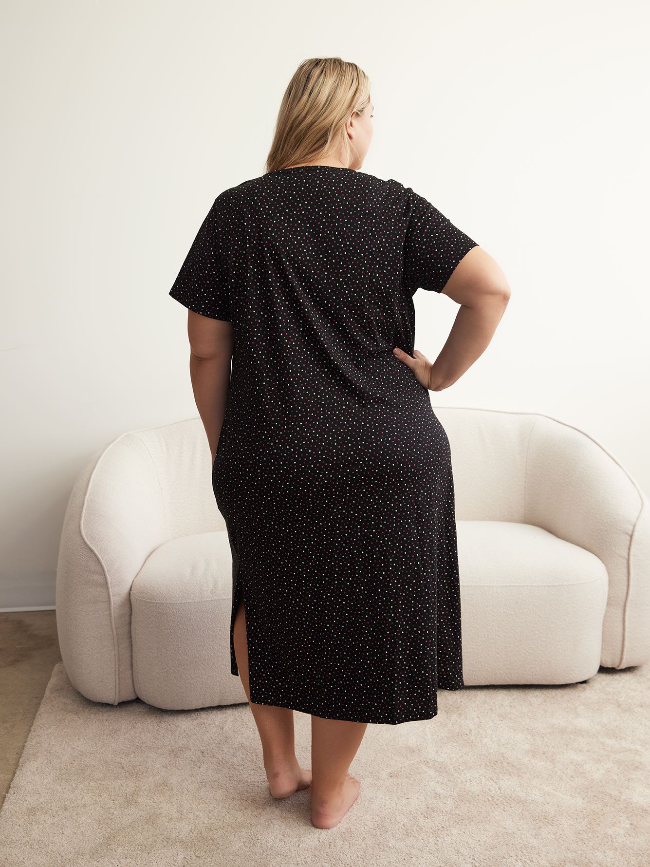 Cotton Short-Sleeve Printed Long Sleepshirt - ti Voglio