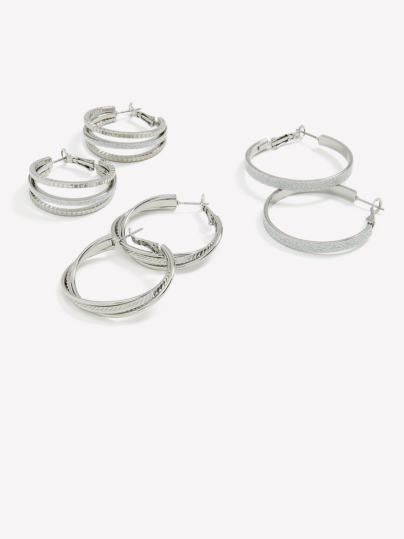Silver Paper Glitter Hoop Earrings, Set of 3