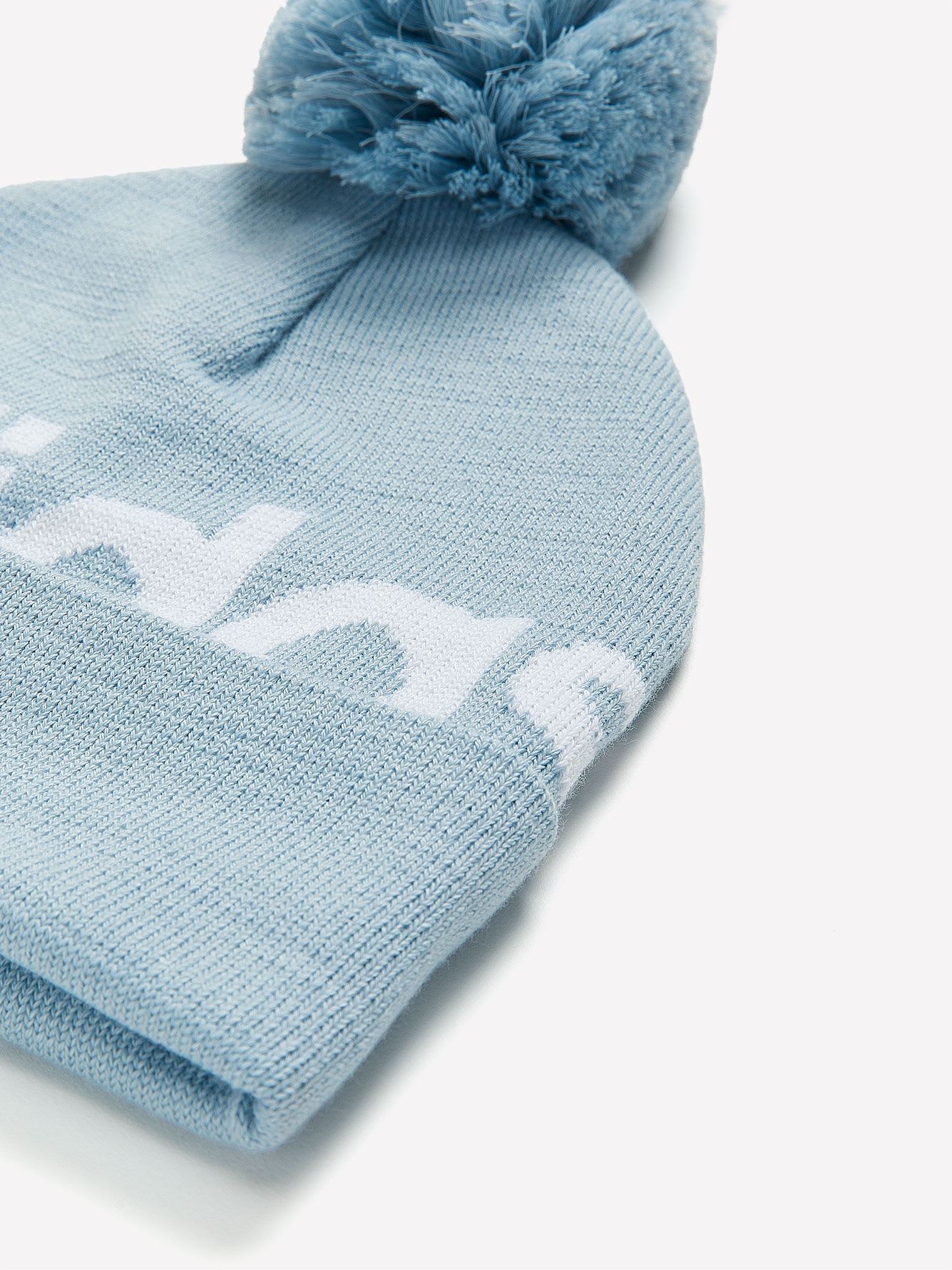 Pompom Ribbed Knit Beanie, Blue - adidas