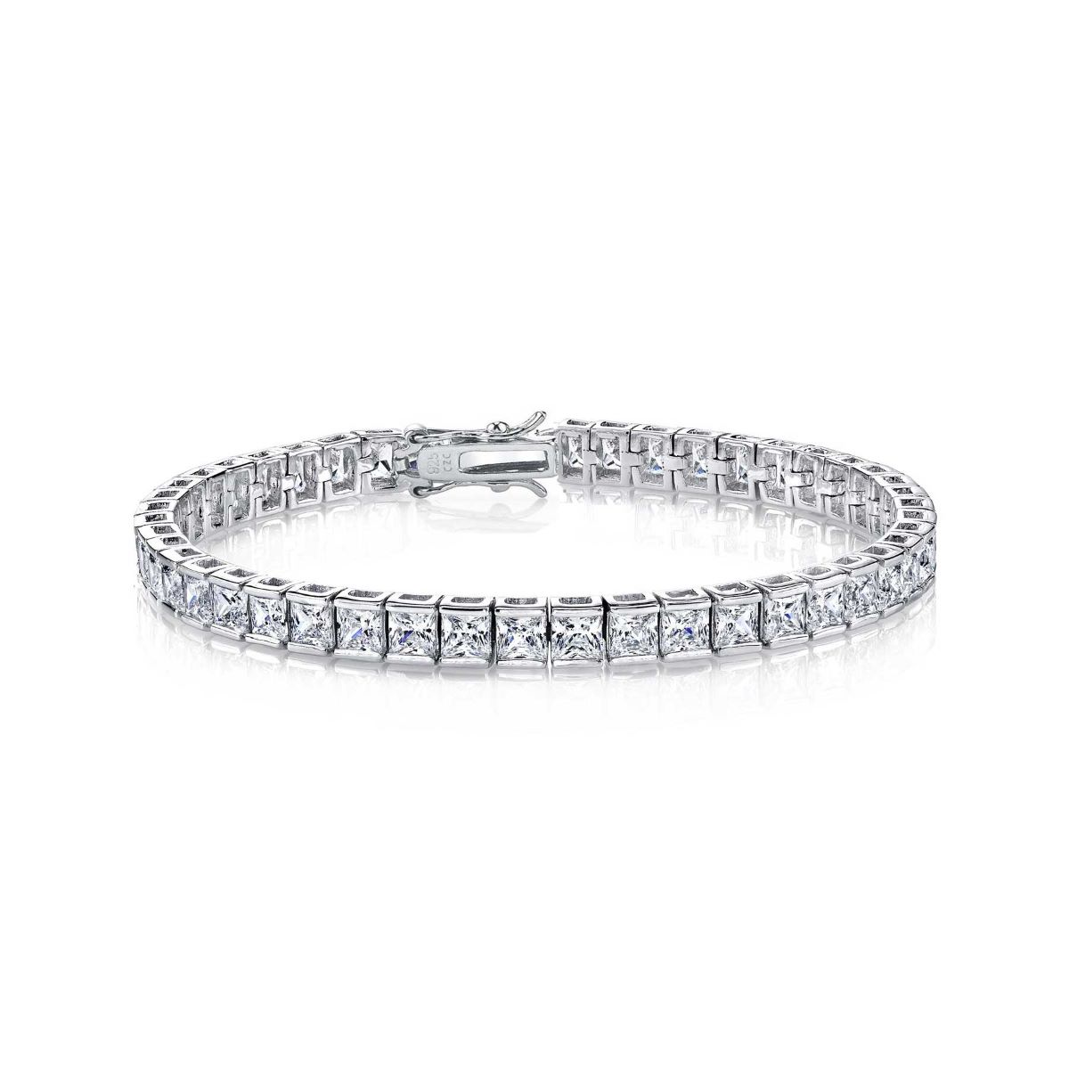 Genevive Sterling Silver Cubic Zirconia Princess-cut Tennis Bracelet